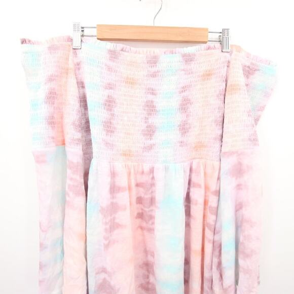 Torrid Blouse Pink Pastel Tie Dye Smocked Babydoll Off the Shoulder Super Soft - Picture 3 of 9